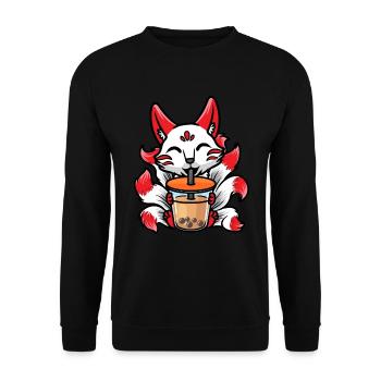 Kitsune Anime Bubble Tea - Unisex Sweatshirt - black - Front - Alina (178cm) & Michal (187cm)