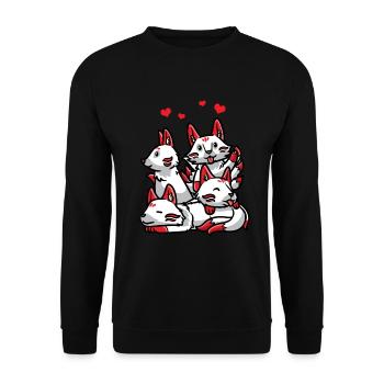Kitsune Anime Japanisch Fuchs Kawaii - Unisex Pullover - Schwarz - Vorne - Alina (178cm) & Michal (187cm)