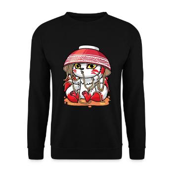 Niedlicher Kitsune Ramen Japanische Nudeln Kawaii - Unisex Pullover - Schwarz - Vorne - Alina (178cm) & Michal (187cm)
