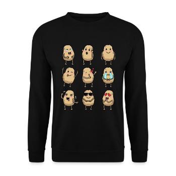 Kawaii Kartoffel Emoticon Kartoffeln - Unisex Pullover - Schwarz - Vorne - Alina (178cm) & Michal (187cm)