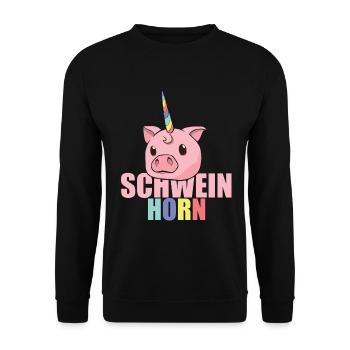 Déguisement de costume de cochon corne de licorne - Sweat-shirt Unisexe - noir - Devant - Alina (178cm) & Michal (187cm)