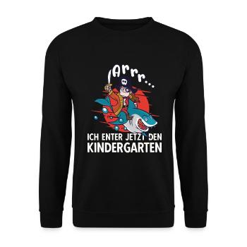 Kinder Schulkind Kindergarten Pirat Kapitän - Unisex Pullover - Schwarz - Vorne - Alina (178cm) & Michal (187cm)