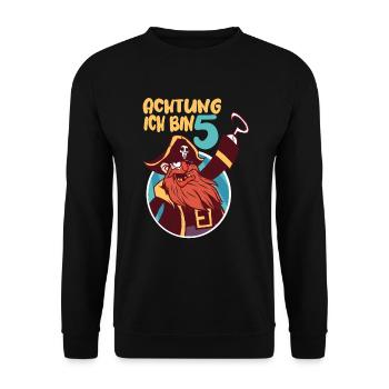 Kinder 5 Jahre Geburtstag Junge Totenkopf Pirat - Unisex Pullover - Schwarz - Vorne - Alina (178cm) & Michal (187cm)