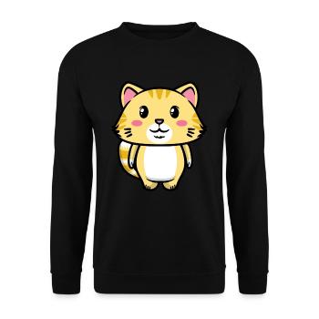 Orange Katze Kawaii Emoticons Aesthetic - Unisex Pullover - Schwarz - Vorne - Alina (178cm) & Michal (187cm)