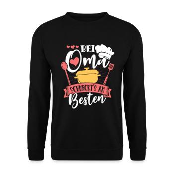 Bei Oma Schmeckts Am Besten Großmutter - Unisex Pullover - Schwarz - Vorne - Alina (178cm) & Michal (187cm)