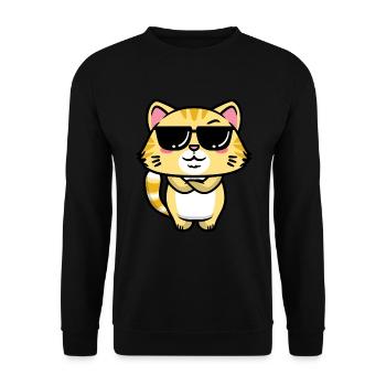 Orange Katze Kawaii Emoticons Aesthetic - Unisex Pullover - Schwarz - Vorne - Alina (178cm) & Michal (187cm)