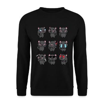 Schwarze Katze Kawaii Emoticons Aestheti - Unisex Pullover - Schwarz - Vorne - Alina (178cm) & Michal (187cm)
