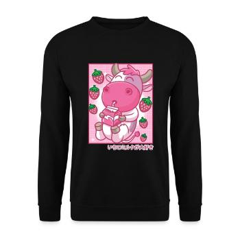 Kawaii Cow Strawberry Milk Anime Japan - Unisex Sweatshirt - black - Front - Alina (178cm) & Michal (187cm)