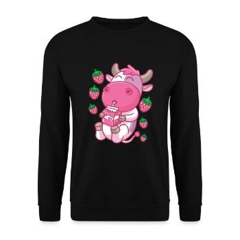 Kawaii Vache Fraise Lait Anime - Sweat-shirt Unisexe - noir - Devant - Alina (178cm) & Michal (187cm)