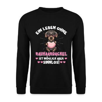 Rauhaardackel Hund Mit Herz Und Sonnenbrille - Unisex Pullover - Schwarz - Vorne - Alina (178cm) & Michal (187cm)