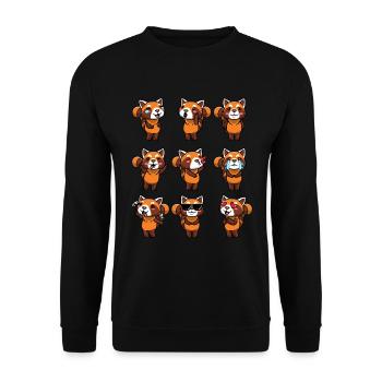 Roter Panda Kleiner Panda Emoticon - Unisex Pullover - Schwarz - Vorne - Alina (178cm) & Michal (187cm)