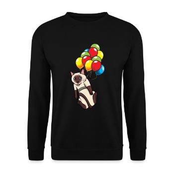 Siamkatze an Luftballons Katze - Unisex Pullover - Schwarz - Vorne - Alina (178cm) & Michal (187cm)