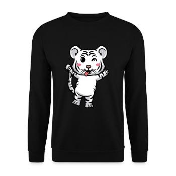 Weißer Tiger Emoticon Bengalischer Tiger - Unisex Pullover - Schwarz - Vorne - Alina (178cm) & Michal (187cm)