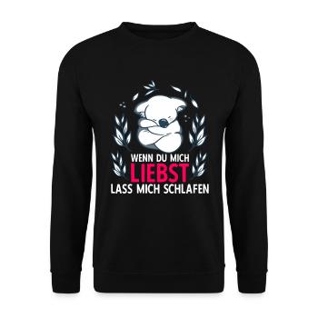 Schlafender Koalabär für Koala Liebhaber - Unisex Pullover - Schwarz - Vorne - Alina (178cm) & Michal (187cm)