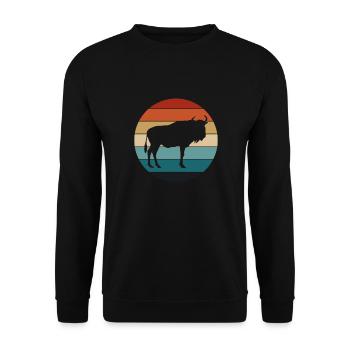 Retro Wildebeest White-tailed Gnu Whitebearded gnu Africa - Unisex Sweatshirt - black - Front - Alina (178cm) & Michal (187cm)