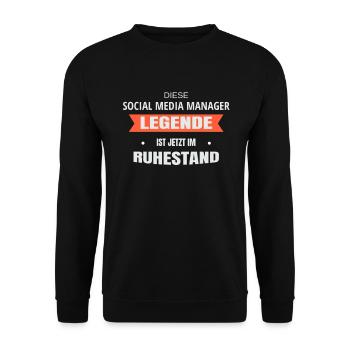 Rente Ruhestand Pension Social Media Manager - Unisex Pullover - Schwarz - Vorne - Alina (178cm) & Michal (187cm)