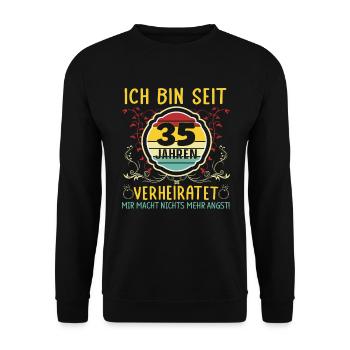 Leinenhochzeit 35 Jahre Verheiratet Hochzeitstag - Unisex Pullover - Schwarz - Vorne - Alina (178cm) & Michal (187cm)