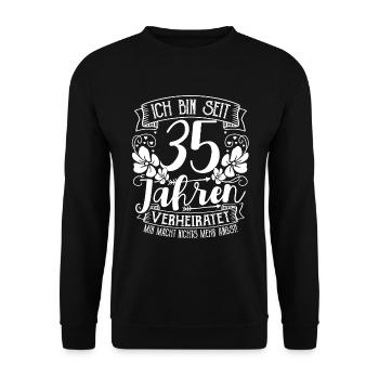 Leinenhochzeit 35 Jahre Verheiratet Hochzeitstag - Unisex Pullover - Schwarz - Vorne - Alina (178cm) & Michal (187cm)