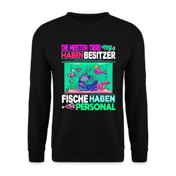 Fisch Fischer Aquarium Fischliebhaber Fischzüchter - Unisex Pullover - Schwarz - Vorne - Alina (178cm) & Michal (187cm)