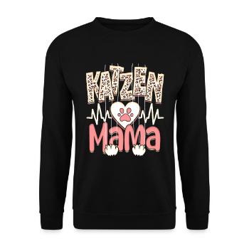 Katzen Mama Kätzchen Leopard Muster - Unisex Pullover - Schwarz - Vorne - Alina (178cm) & Michal (187cm)