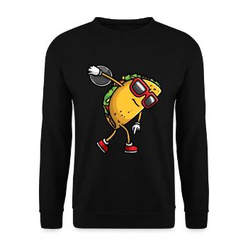 Taco Mit Sonnenbrille Wirft Diskus - Unisex Pullover - Schwarz - Vorne - Alina (178cm) & Michal (187cm)