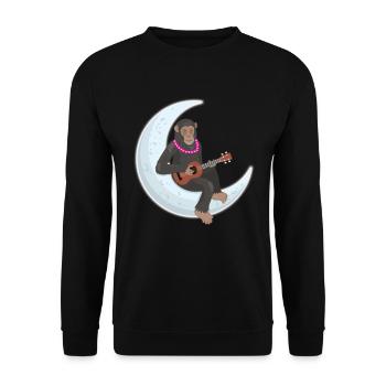 Schimpanse Spielt Ukulele auf Mond - Unisex Pullover - Schwarz - Vorne - Alina (178cm) & Michal (187cm)
