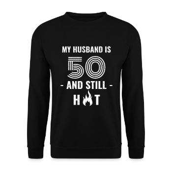 50 years birthday husband - Unisex Sweatshirt - black - Front - Alina (178cm) & Michal (187cm)