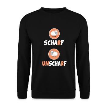 Scharf Unscharf Schaf Fotografie Wortspiel - Unisex Pullover - Schwarz - Vorne - Alina (178cm) & Michal (187cm)
