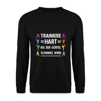 Karate Training Schwarzer Gürtel Lustiger Spruch - Unisex Pullover - Schwarz - Vorne - Alina (178cm) & Michal (187cm)