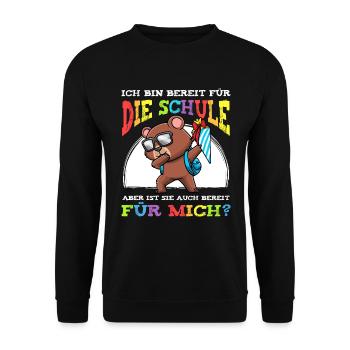 Schulkind Einschulung Bär - Unisex Pullover - Schwarz - Vorne - Alina (178cm) & Michal (187cm)
