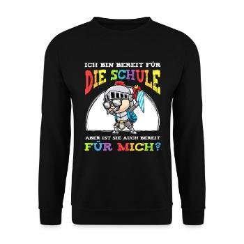Schulkind Einschulung Ritter - Unisex Pullover - Schwarz - Vorne - Alina (178cm) & Michal (187cm)