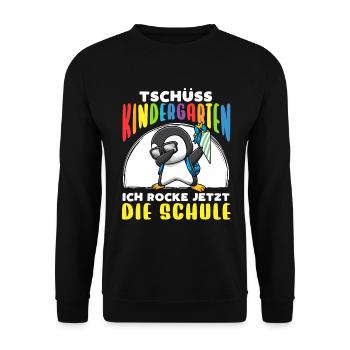 Schulkind Einschulung Pinguin - Unisex Pullover - Schwarz - Vorne - Alina (178cm) & Michal (187cm)