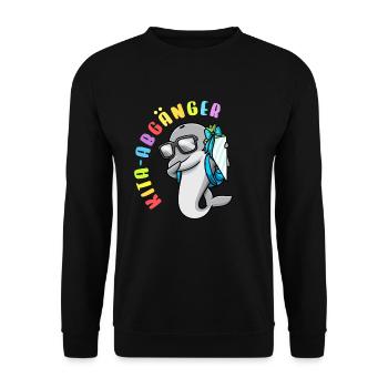Kita Abgänger Schultüte Delfin Kindergarten - Unisex Pullover - Schwarz - Vorne - Alina (178cm) & Michal (187cm)