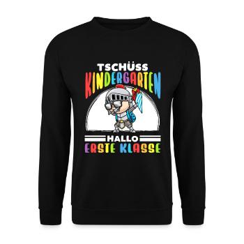 Schulkind Einschulung Ritter - Unisex Pullover - Schwarz - Vorne - Alina (178cm) & Michal (187cm)
