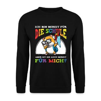 Schulkind Einschulung Hamster - Unisex Pullover - Schwarz - Vorne - Alina (178cm) & Michal (187cm)