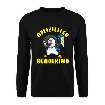 Schulkind Einschulung Pinguin - Unisex Pullover - Schwarz - Vorne - Alina (178cm) & Michal (187cm)