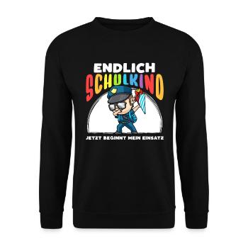 Schulkind Einschulung Polizei - Unisex Pullover - Schwarz - Vorne - Alina (178cm) & Michal (187cm)