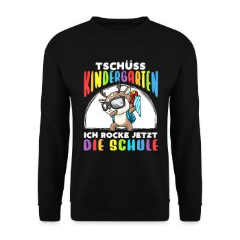 Schulkind Einschulung Reh - Unisex Pullover - Schwarz - Vorne - Alina (178cm) & Michal (187cm)