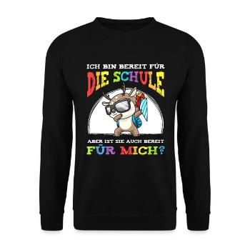 Schulkind Einschulung Reh - Unisex Pullover - Schwarz - Vorne - Alina (178cm) & Michal (187cm)