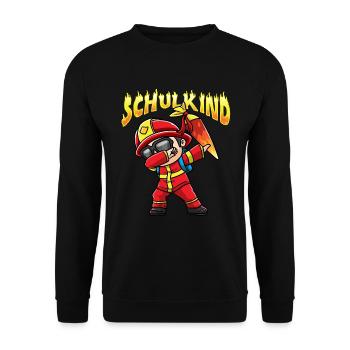 Schulkind Einschulung Feuerwehr - Unisex Pullover - Schwarz - Vorne - Alina (178cm) & Michal (187cm)
