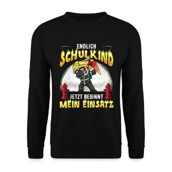 Schulkind Einschulung Feuerwehr - Unisex Pullover - Schwarz - Vorne - Alina (178cm) & Michal (187cm)