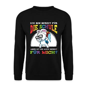 Schulkind Einschulung Hase - Unisex Pullover - Schwarz - Vorne - Alina (178cm) & Michal (187cm)