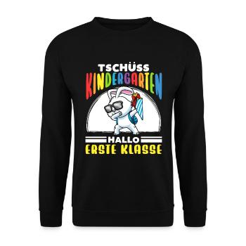 Schulkind Einschulung Hase - Unisex Pullover - Schwarz - Vorne - Alina (178cm) & Michal (187cm)