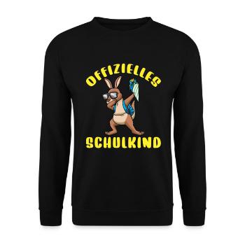 Schulkind Einschulung Känguru - Unisex Pullover - Schwarz - Vorne - Alina (178cm) & Michal (187cm)