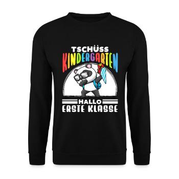 Schulkind Einschulung Panda - Unisex Pullover - Schwarz - Vorne - Alina (178cm) & Michal (187cm)