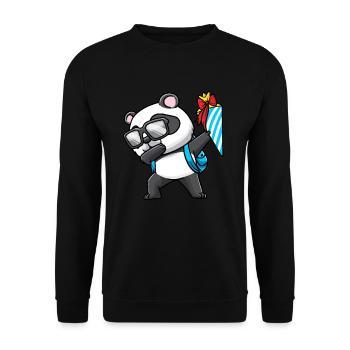 Schulkind Einschulung Panda - Unisex Pullover - Schwarz - Vorne - Alina (178cm) & Michal (187cm)