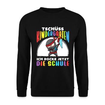 Schulkind Einschulung Ninja - Unisex Pullover - Schwarz - Vorne - Alina (178cm) & Michal (187cm)