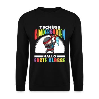 Schulkind Einschulung Ninja - Unisex Pullover - Schwarz - Vorne - Alina (178cm) & Michal (187cm)