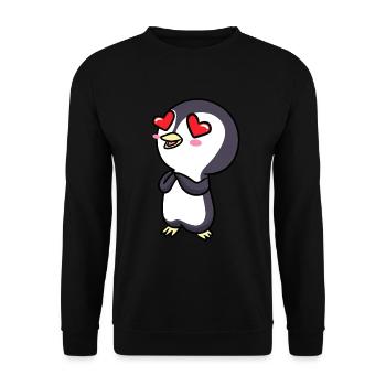Pinguin Chibi Kawaii Küsse Verliebt Emoticon - Unisex Pullover - Schwarz - Vorne - Alina (178cm) & Michal (187cm)