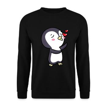 Pinguin Chibi Kawaii Küsse Verliebt Emoticon - Unisex Pullover - Schwarz - Vorne - Alina (178cm) & Michal (187cm)